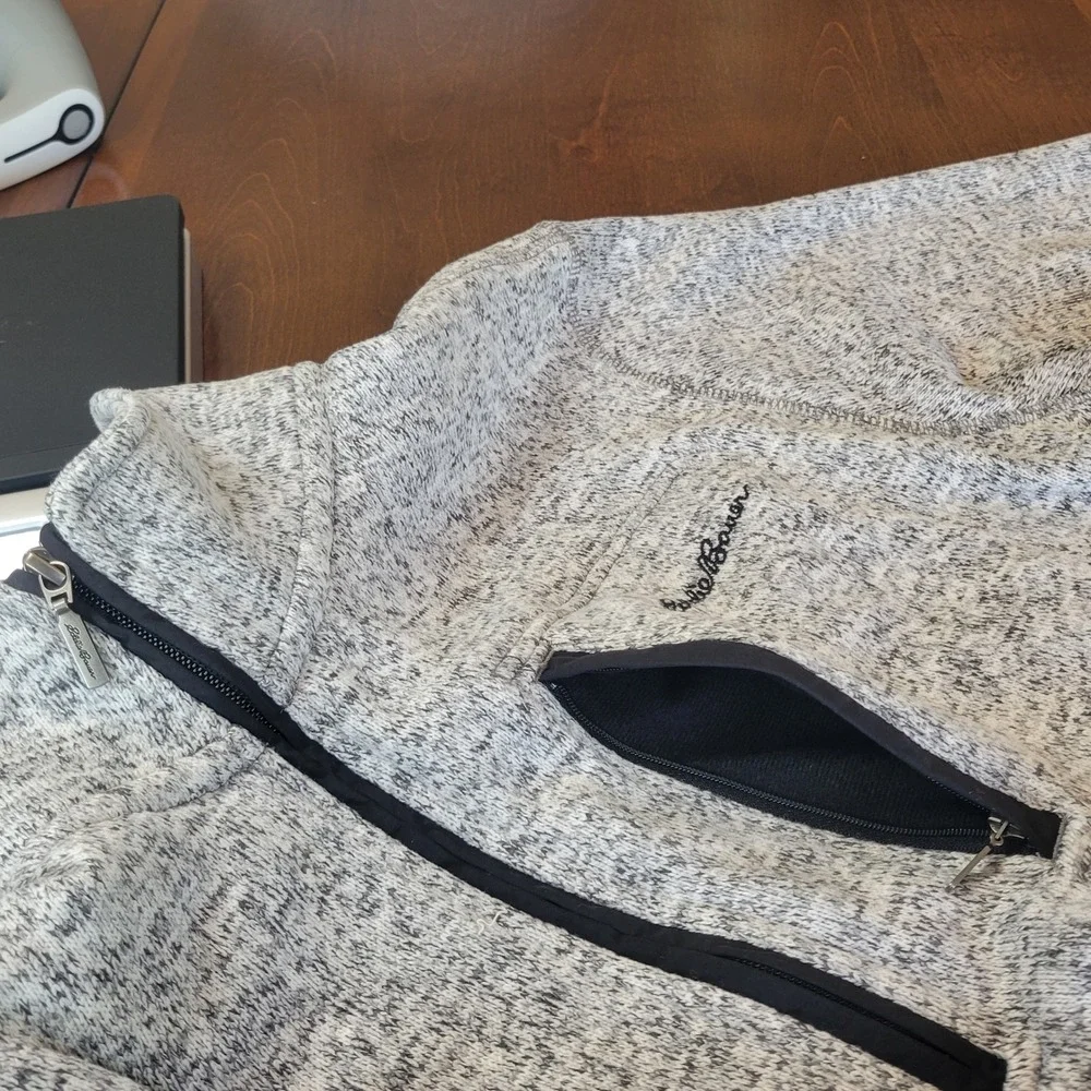 Eddie Bauer Mens XXL Grey Marled Quarter Zip Pullover Sweater Fleece